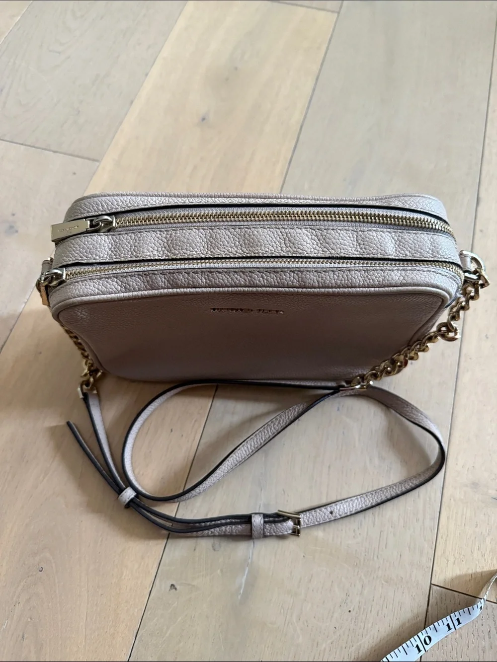 Michael Kors Taupe Pebbled Leather Crossbody with Gold Chain